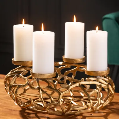 Produktbild von Eleganter Kerzenhalter ABSTRACT 38cm gold Kranz aus Ästen für 4 Kerzen