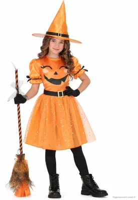 Zdjęcie produktu dla Strój Czarownica Dynia Dobra Jakość Dziecko 10-12 lat 151cm Halloween