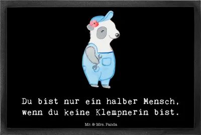 Produktbild von Mr. & Mrs. Panda fußmatte Klempnerin Herz 40 x 60 cm - Schwarz - Geschenk, Fußabtreter, Lustig, Spruch, Schmutzfangmatte, Schmutzmatte, Witzig, Gesellenprüfung