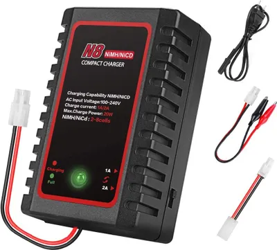 Produktbild von NiMH/NiCD Ladegerät 2-8s für Airsoft, RC Auto, Boot, Drohne | 2.4V-9.6V mit Standard/Mini Tamiya Stecker | Sicheres und effizientes Laden, Schwarz