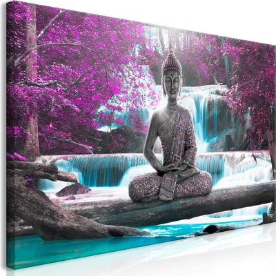 Produktbild von Wandbild Mega XXXL Buddha 250x125 cm Einteiliger XXL-Format Kunstdruck zur Selbstmontage Leinwandbilder moderne Bilder DIY Wanddekoration Wohnung Deko Wasserfall c-A-0137-ak-e