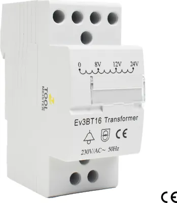 Produktbild von Tool Meister BT08 - Universal Türklingel-Transformator für DIN-Schienenmontage - Für smarte und traditionelle Türklingeln - 8VA