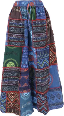 Produktbild von Bequeme Palazzohose, Weite Patchwork Marlenehose, Boho Schlaghose, Hosenrock - Blau/bunt, Damen, Baumwolle, Größe: M