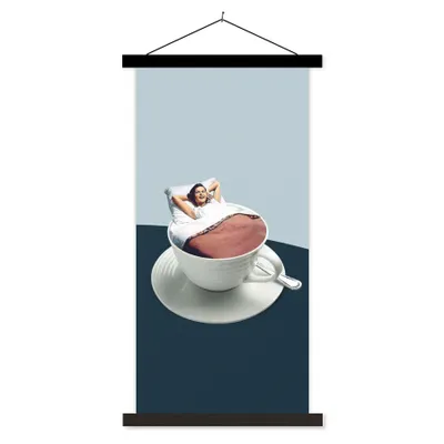 Produktbild von MuchoWow® Textilposter Frau - Kaffee - Jahrgang 40x80 cm mit schwarzem Rahmen - Wandemalerei