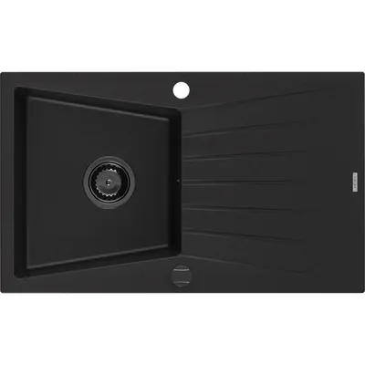 Obrázek produktu pro Mexen Cesar 1-miskový granitový dřez s odkapávačem 775 x 470 mm, Černá, sifon Černá - 6514771010-77-B