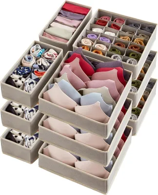 Productafbeelding van Kast ondergoed lade organizer divider - Set van 12 - Stoffen opvouwbaar dressoir organizers - Bh - Lichtgrijs