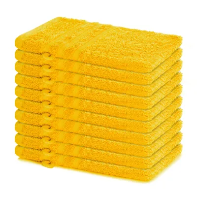 Produktbild von Lavea® 10er Set Waschhandschuh 15x21 cm – Waschhandschuhe aus 100% Baumwolle, weicher Frottee Waschlappen, – Frottierserie Elena – Rapsgelb