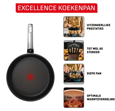 Produktbild von Tefal Excellence G3200602, Rund, Allzweckpfanne, Schwarz, Aluminium, Thermo-Punkt, Keramik, Elektro, Gas, Halogen, Induktion, Versiegelte Platte