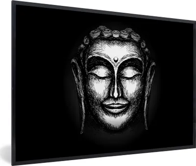 Produktbild von MuchoWow® MuchoWow® Gerahmtes Poster Buddha - Gesicht - Silber 90x60 cm - Poster mit zchwarzem Bilderrahmen - Fotorahmen - Foto-Plakat