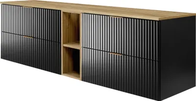 Obrázek produktu pro Koupelnová skříňka, černá / dub craft + zlatá rukojeť, 180 x 57 x 46 cm