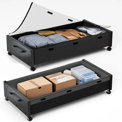 Imagen del producto de Cajas de almacenamiento de madera con ruedas, 2 unidades, grandes, con tapa transparente, para zapatos y ropa