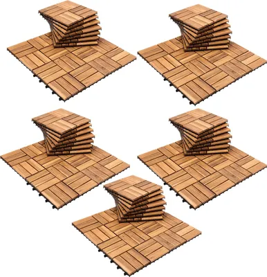 Immagine prodotto di Jayseuw 9m² piastrelle di legno per terrazze piastrelle di legno a mosaico 30x30 cm piastrelle per balconi in legno di acacia resistente alle intemperie con sistema a incastro per terrazzi balconi 99x