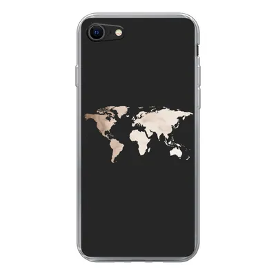 Produktbild von MuchoWow® Handyhülle Schutzhülle Hülle für iPhone SE 2022 Weltkarte - Leder - Schwarz Silikon Softcase Handy Hülle - Schutzhülle