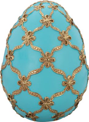 Deko-Ei Türkis mit Gold-Schleifenband 23 cm