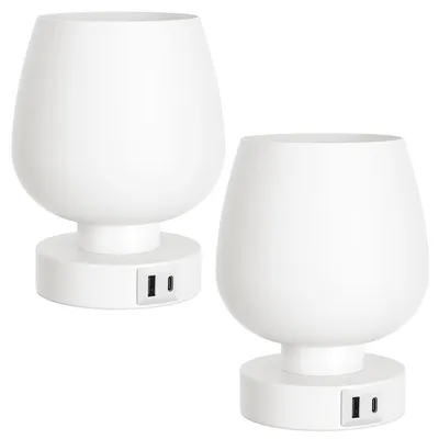 Produktbild von 2er Set Touch Nachttischlampe – Dimmbar, LED mit USB A+C Anschlüssen, Kleine Glaslampe für Schlafzimmer