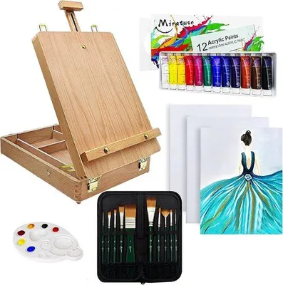Image de Kit de peinture acrylique avec chevalet, 27 pièces, pour débutants