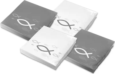 Produktbild von SET - 80x itenga Servietten Fisch Mix (40x Grau Weiß und 40x Weiß Grau 30 x 30 cm)