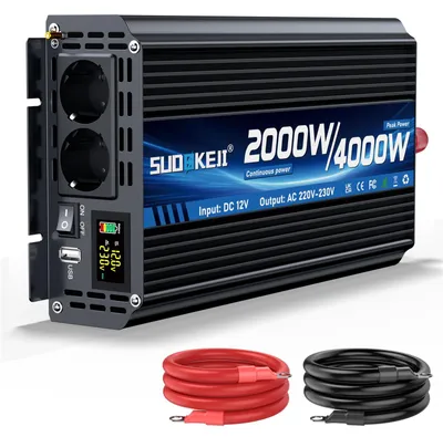 Imagen del producto de Convertidor de 12 V a 2000 W (potencia continua) - 4000 W (potencia máxima) - Carcasa de aluminio - Ideal para caravanas y barcos