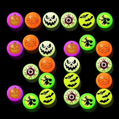 Productafbeelding van Flummis Halloween - Set van 30 - 32 mm nachtlichtgevende springballen - Halloween-cadeautjes voor kinderen
