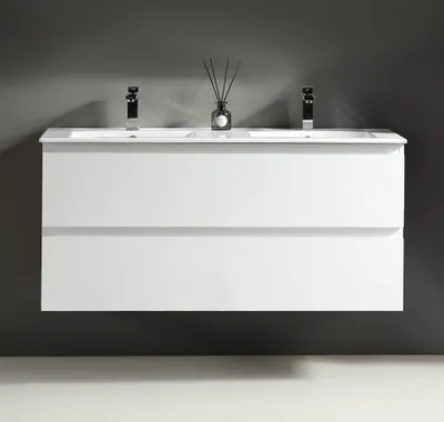 Produktbild von Alpenberger Waschtisch mit Unterschrank 120 cm Breit | Badezimmerschrank Badezimmermöbel Doppelwaschbecken | Waschbeckenunterschrank mit Waschbecken | Doppelwaschtisch