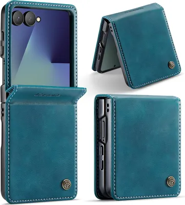 Image de Housse de téléphone portable Samsung Galaxy Z Flip 7 Housse à rabat en cuir bleu