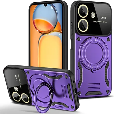Produktbild von Rüstung Handyhülle für Xiaomi Poco C65 / Redmi 13C 4G Dual-Layer Ringhalter Ständer Hülle Lila