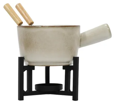 Produktbild von Excellent Houseware Fondue-Set, Porzellan, 17,6 x 11,9 x 7,5 cm, weiß/schwarz