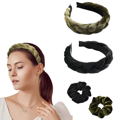 Produktbild von Set Haar-Accessoires 2x Haarreifen Samt 2x Haargummis Schwarz und Grün