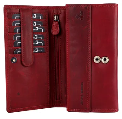 Produktbild von Echtleder Damen Geldbörse Hochwertig Vintage RFID Schutz inklusive Leder Schlüsselanhänger GB-15 Red
