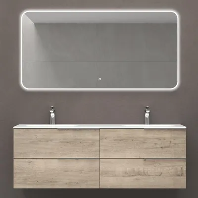 Produktbild von Mai & Mai Badmöbelset Waschbeckenunterschrank BTH: 144x48x52cm 4 Schubladen Eiche Greige mit Doppelwaschbecken Vanessa