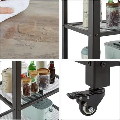Immagine prodotto di Carrello industriale a 3 ripiani con 4 ruote e oltre - Pratico carrello portaoggetti per cucina e soggiorno