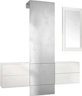 Produktbild von Vladon Garderobe Wandgarderobe Carlton Set 3, Germany, Korpus in Weiß matt / Paneel in Beton Oxid Optik