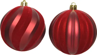 Produktbild von Weihnachtskugeln Kunststoff 8cm Streifen gerillt 12er Set - Ochsenblut