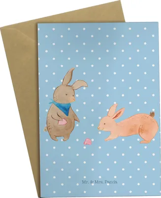 Produktbild von Mr. & Mrs. Panda Grußkarte Hasen Muschel - Blau Pastell - Geschenk, Urlaub, einladungskarten, Strand, Muttertag, Muscheln, osterkarte, hochzeitskarten, Meer, BFF