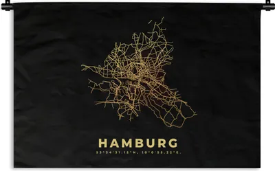 Produktbild von MuchoWow® Wandteppich Wandbehang Hamburg - Karte - Gold - Stadtplan 150x100 cm Tapisserie Dekoration Wandtuch - Waschbar - Tapisserien - Wand-Decke