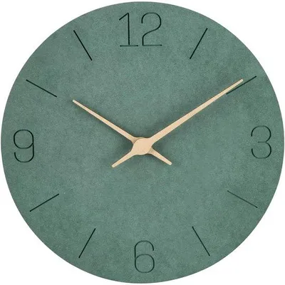 Productafbeelding van Moderne wandklok in groot formaat, groen van kleur, geruisloos, op batterijen, 30 cm, gemaakt van MDF-hout, geschikt voor slaapkamer, woonkamer, keuken, kantoor, school, met een goed leesbaar display
