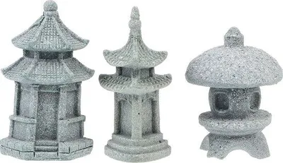 Produktbild von Unyqoos® 3er-Set japanische Steinlaternen – Mini-Pagoden als Miniatur-Gartendekoration für Bonsai, Aquarium & Feengarten, frostbeständig