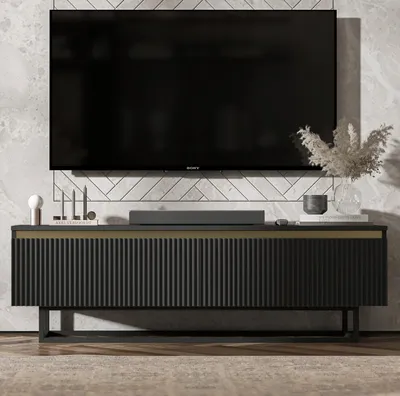 Produktbild von TV-Lowboard SELENE von Lindner Möbel – zweitürig – 140 x 44 x 35 cm - Farbe: Schwarz matt – Italienische Tiefmattfolie