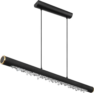 Produktbild von LED Hängeleuchte, dimmbar, Kristalle, Holz schwarz, H 150 cm