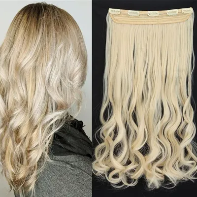 Image de Extensions à clipser, ondulées, 60 cm, blond très clair, 1 pièce, 5 clips, pièce capillaire synthétique pour femmes
