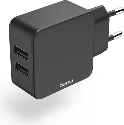Produktbild von Hama 2-fach-Ladegerät USB-A-Netzteil, 2,4 A/12 W, Schw.