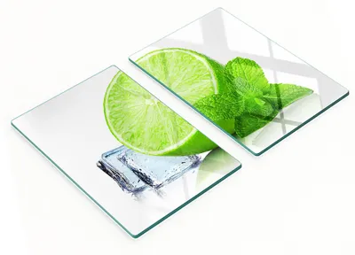 Produktbild von Küchenbretter aus gehärtetem Glas mit Limetten- und Eismotiven, 2 x 40 x 52 cm