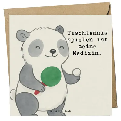 Produktbild von Mr. & Mrs. Panda Grußkarte Panda Tischtennis Design - Weiß - Geschenk, doppelkarte, Klappkarte, faltkarte, Glückwunschkarte, Ballsport, Bund, Verein, anlasskarte