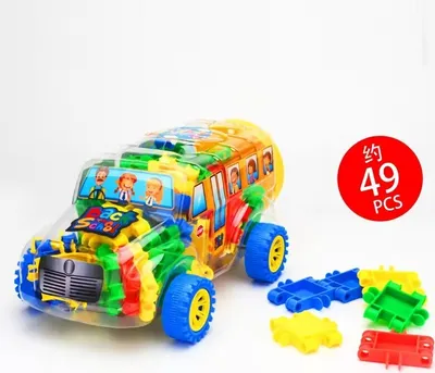 Produktbild von D&I Selbstbau Bausteine Set Schulbus 49Teile Bauklötze Steckbausteine Schrauben und Muttern Spielzeug