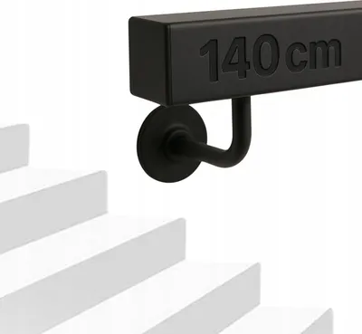Immagine prodotto di Ringhiera per scale - Corrimano - 140 cm - Acciaio verniciato a polvere - Quadrato - Per interni ed esterni - Senza traverse - Kit di montaggio - Nero