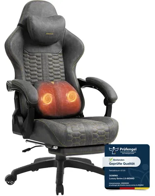 Produktbild von Gaming-Stuhl Big & Tall, Massage-Lendenstütze, Fußstütze, ergonomisch, Kunstleder, 180 kg.Grau