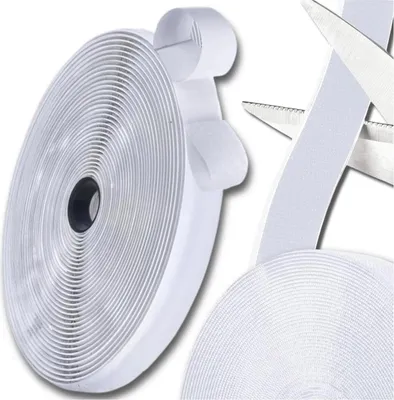 Immagine prodotto di Nastro autoadesivo 5 m, chiusura a gancio e ad anello con adesivo, bianco, 2,5 cm, set con gancio e ad anello