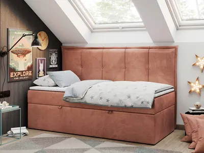 Produktbild von Boxspringbetten für Kinderzimmer, Jugendbett mit Matratze - BANCO - 90x200cm - Rosa - H3