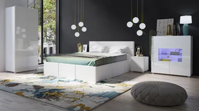 Produktbild von Schlafzimmer Komplett Set 5 tlg LABRI Weiss- Weiss Hochglanz