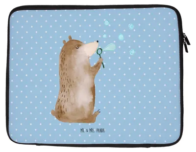 Produktbild von Mr. & Mrs. Panda Laptophülle Bär Seifenblasen 20 x 28 cm - Blau Pastell - Geschenk, Laptop Sleeve, Tasche, Hülle, Lustig Sein Glücklich Traurig Happy, Laptoptasche, Case